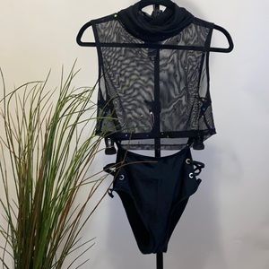 Black Mesh Top, black high waist Bottoms